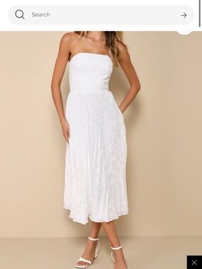 Lulu's White Strapless Pleated Midi Dress